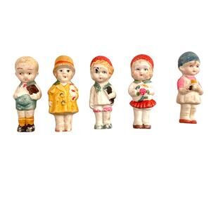 Vintage Japan Bisque Child Figurines Set of 5 Mini Cottagecore Kidcore Decor